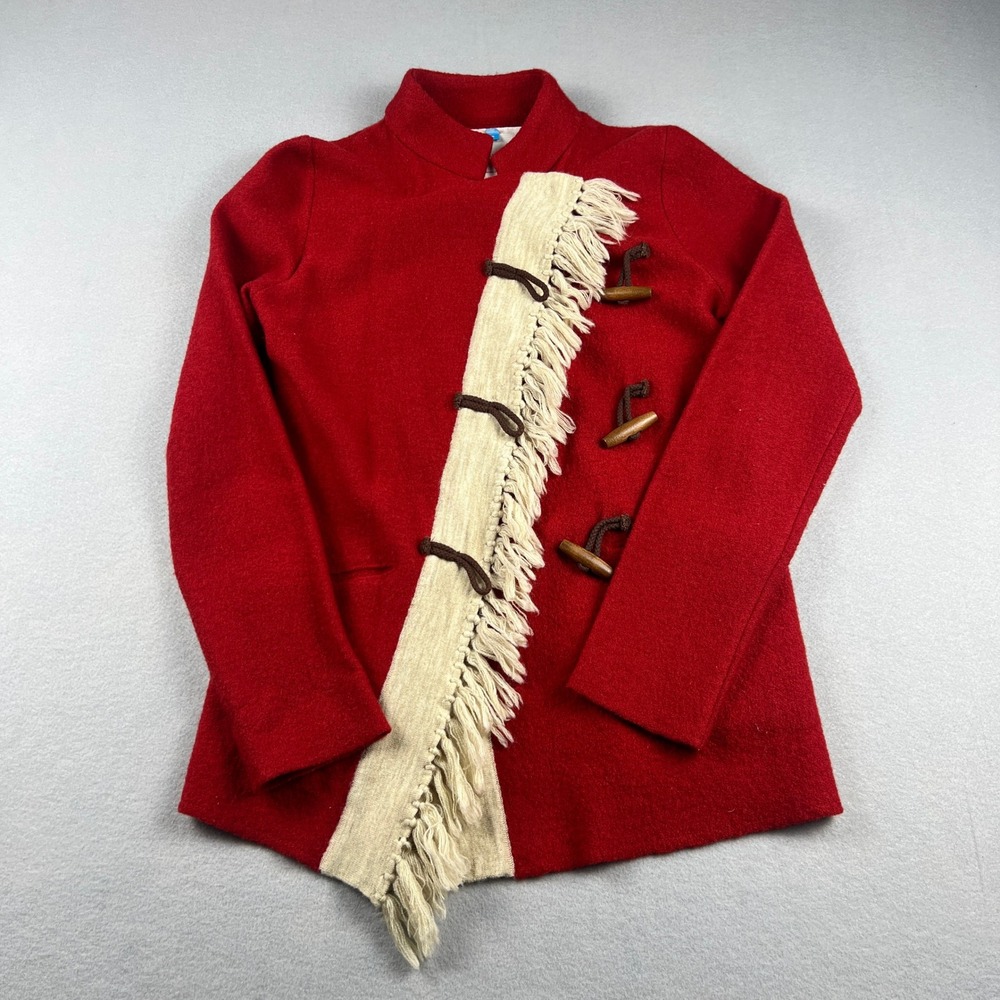 Sparrow Anthropologie Cardigan Womens Small Red Wool Fringe‎ Toggle Boho Sweater